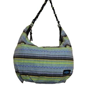 [Mad Love] Blue Denim & Lime Lined Hobo  Shoulder Bag With Rope Strap